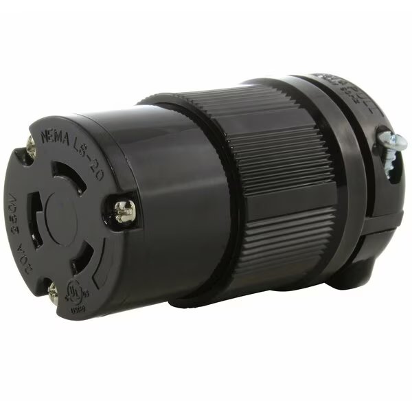 NEMA L6-20R 20A 250V 3-Prong Locking Female Connector with UL, C-UL Approval in Black, Ac Works, Mfr#: ASL620R-BK